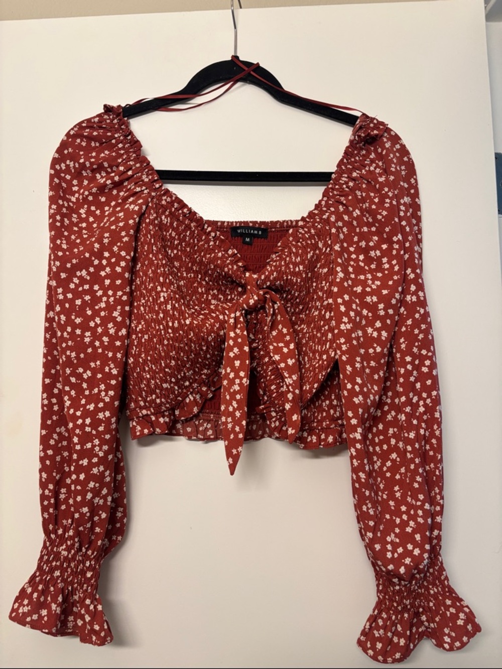 Rust Floral Tie-Front Peasant Top - Rust